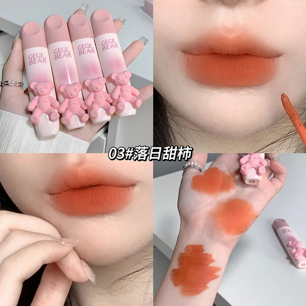 Little Bear Crystal Frozen Strawberry Glossy Lip Glaze Mirror Whitening Nude Doodle Lip Korean Makeup Y2K Cosmetics Lipsticks