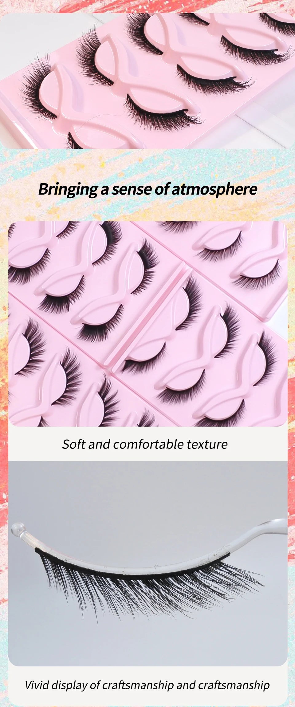 Cat Eye Lashes Natural Look Fox False Eyelashes Wispy & Lightweight Faux Mink Lashes for Doll Eye Makeup 5 Pairs/Pack