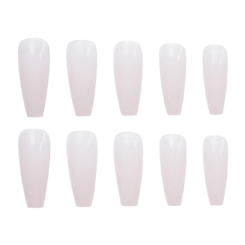 24PCS/Box 2022New Artificial Nails With Glue Milky White Pink Gradients Long Ballet Full Cover Acrylic Nail Stick Fake Nail Tips