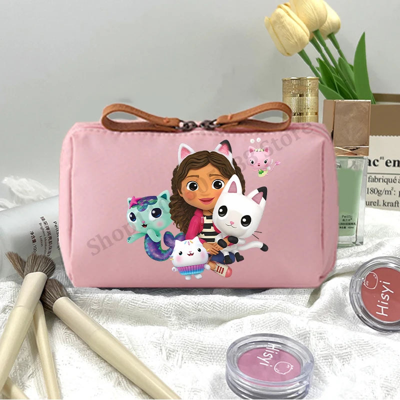 Gabby Dollhouse Makeup Pouch for Women Anime Cartoon Pink Cosmetic Bag Girls Fashion Cosmetics Storage Bag Portable Handbags