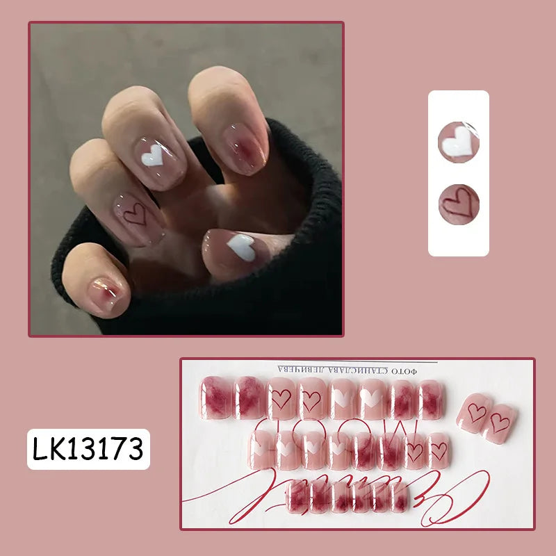 Pink Fake Nails Press on Nail Designs Art Long Tips False Forms with Glue Stick Stickers Reusable Set Acrylic Artificial
