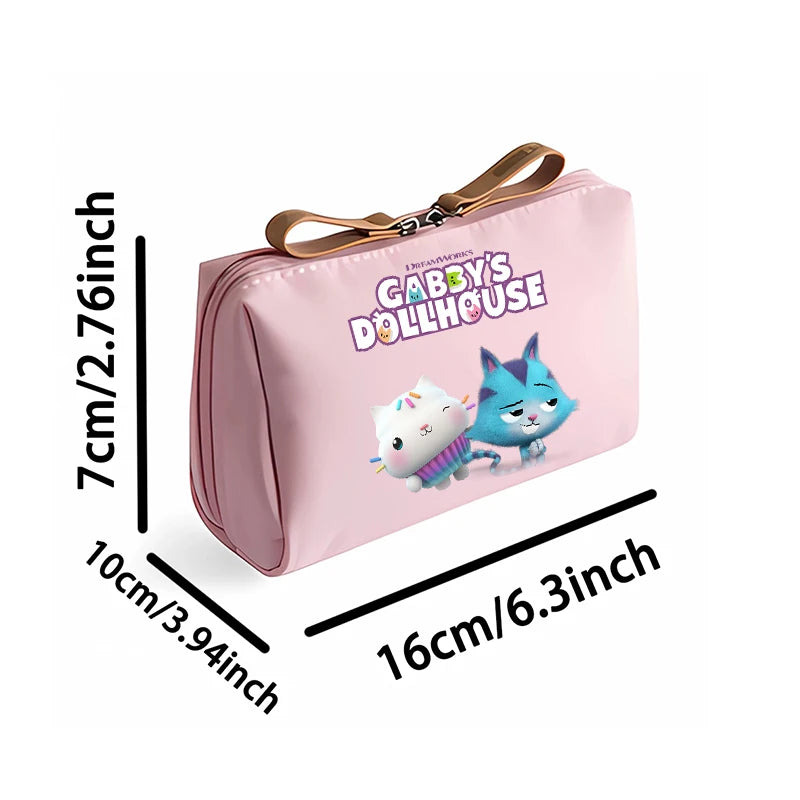 Gabby Dollhouse Makeup Pouch for Women Anime Cartoon Pink Cosmetic Bag Girls Fashion Cosmetics Storage Bag Portable Handbags