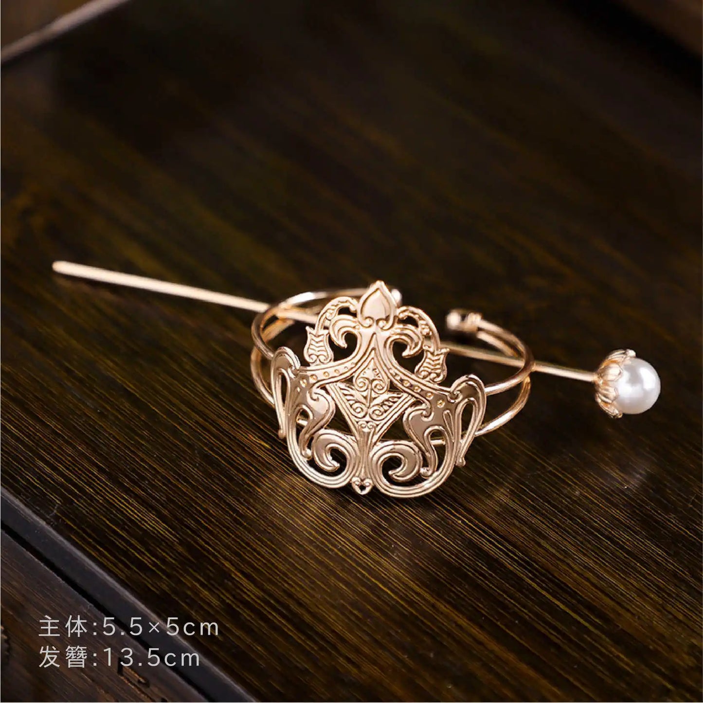 Chinese Hairpins Clips Retro Ponytail Bun Hair Holder Gold Silver Color Metal Pearls Crown Tiara for Women Men Long Hair Jewelry