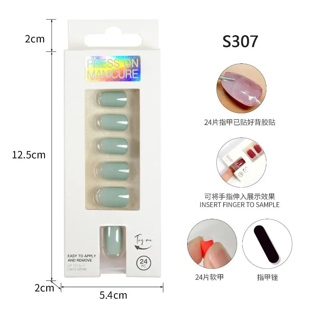 24pc nails Art Fake Nail Tips False Press on Coffin with Glue Stick Designs Clear Display Short Set Full Cover Artificial Square