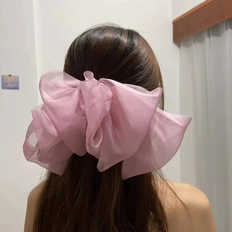 New Bow Hairpin for Women Cute Satin Fabric Hair Clip Korean Chiffon Ponytail Oversized Multilayer Hairpin Hair Accessories