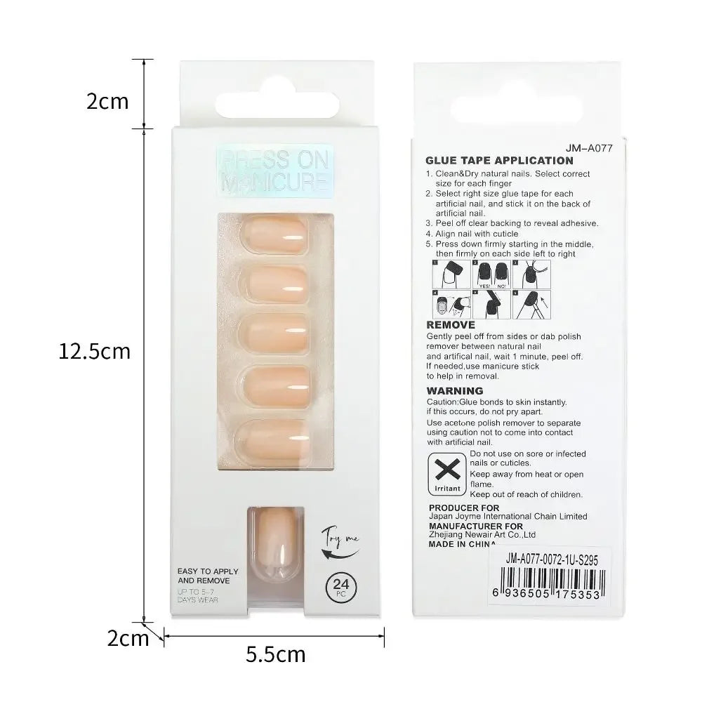 24pc nails Art Fake Nail Tips False Press on Coffin with Glue Stick Designs Clear Display Short Set Full Cover Artificial Square
