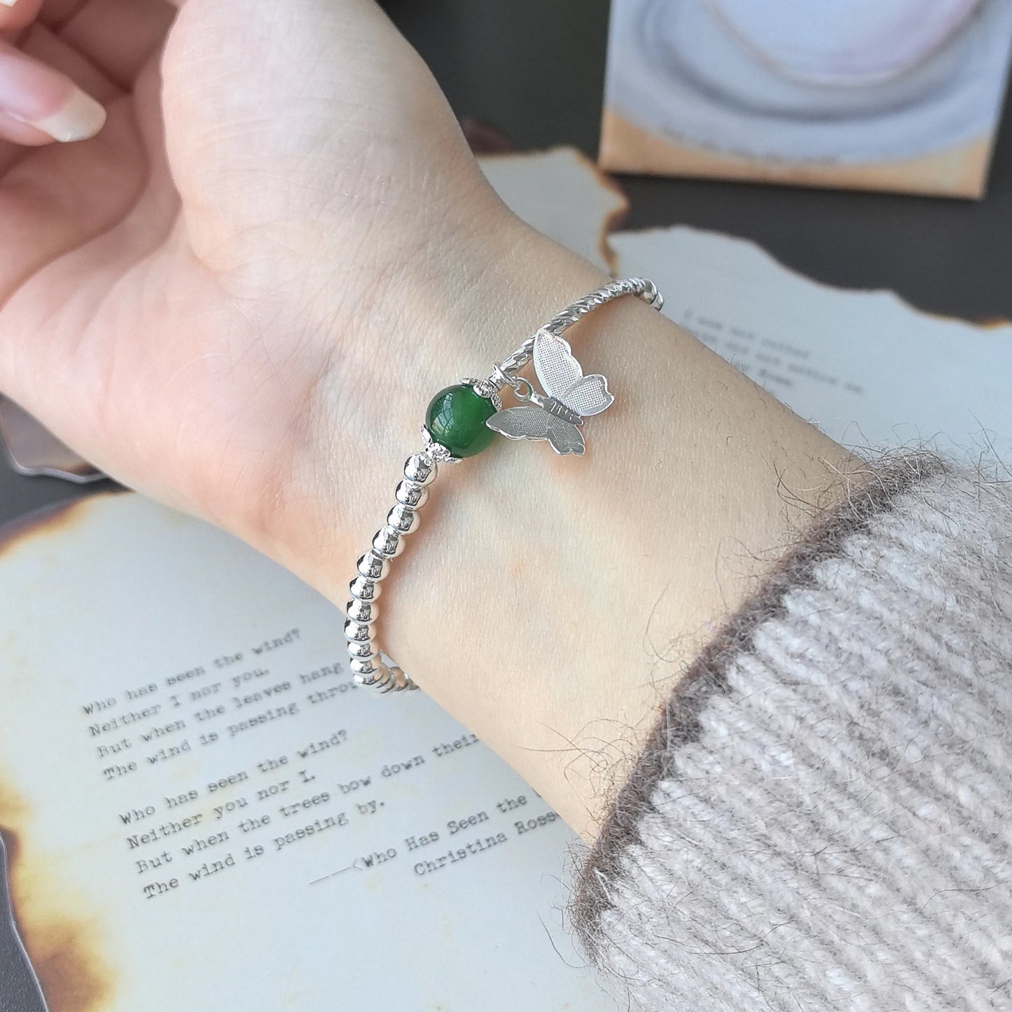 925 Sterling Silver Bracelet Bangle Simple Green Leaf Elegant Nature For Woman Girl Fashion Jewelry Gift Dropship Wholesale