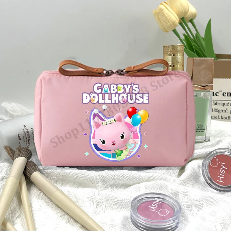 Gabby Dollhouse Makeup Pouch for Women Anime Cartoon Pink Cosmetic Bag Girls Fashion Cosmetics Storage Bag Portable Handbags