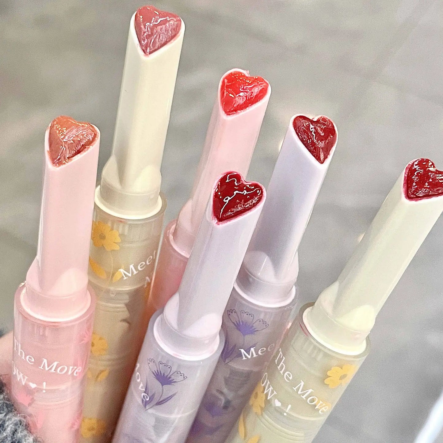 Water-light Lip Glaze Mirror Glitter Lip Tint Long Lasting Moisturising Love Heart Shape Solid Lipstick Pen Lips Makeup Cosmetic