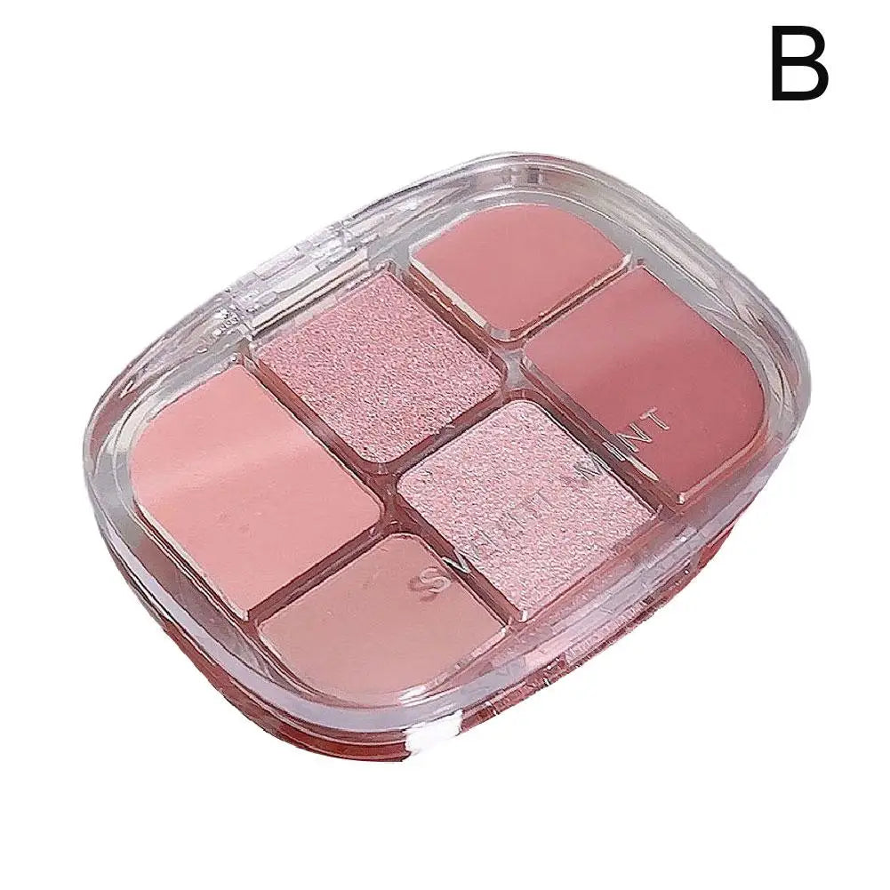6-Color Pink Eyeshadow Palette – Matte, Shimmer & Silkworm Brightening