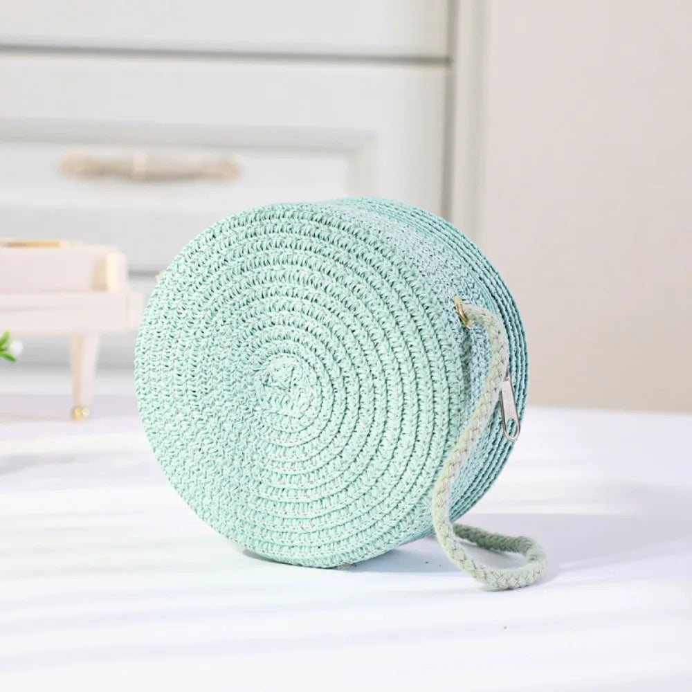 Children Straw Beach Bag Cute Heart Pattern Shoulder Bag Straw Crossbody Bag Handbag Baby Coin Purse Casual Messenger Bag
