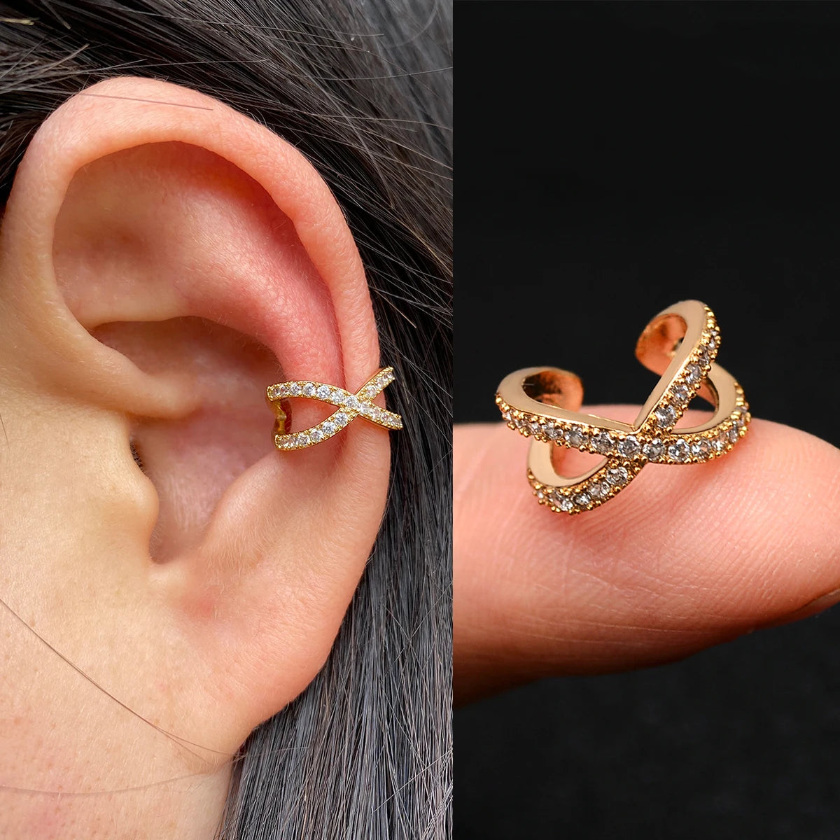 1Piece Helix Cartilage Conch Fake Without Hole Piercing Ear Cuffs Earcuff Wrap Rock Earring Non Piercing Women Clip Adjustable