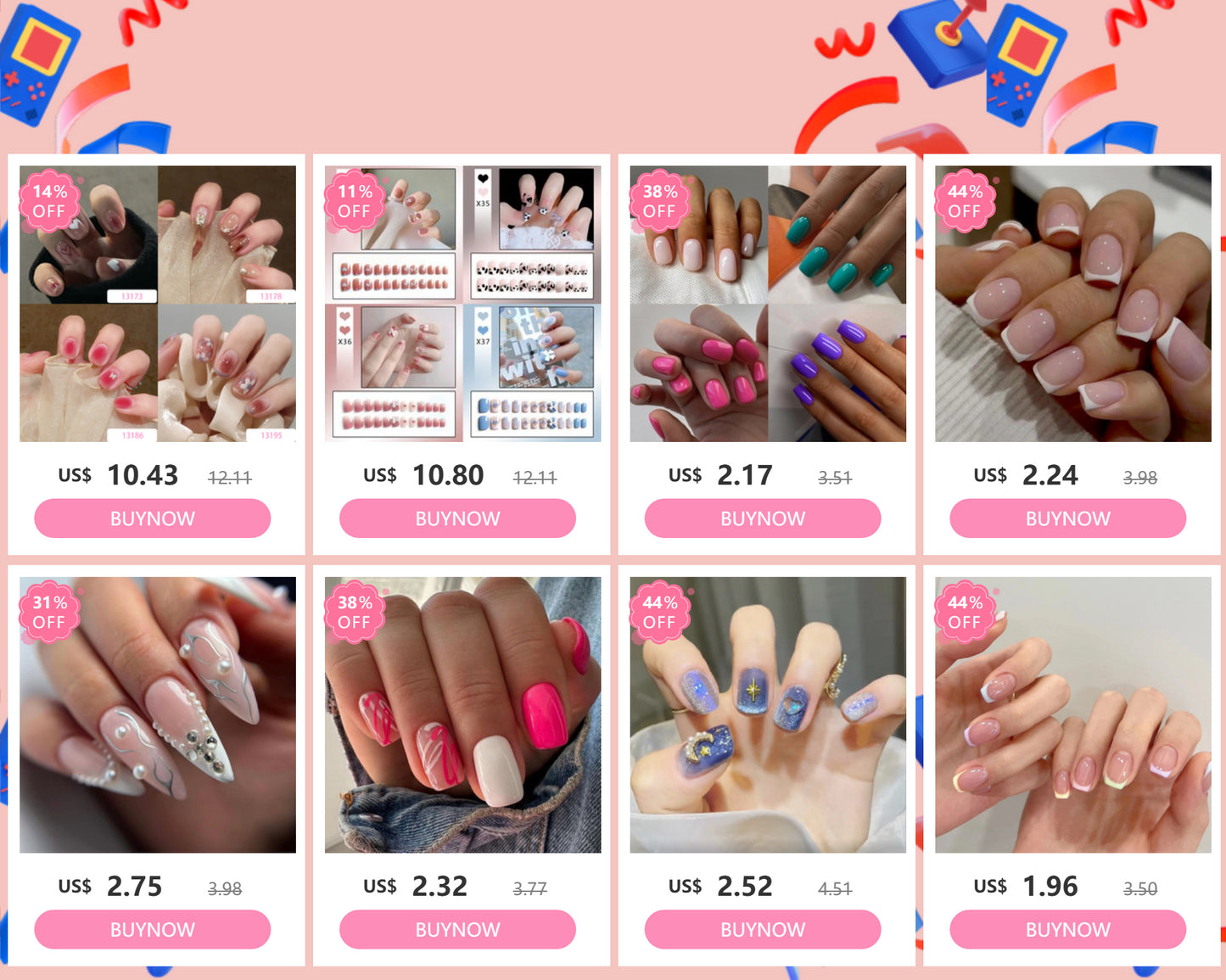 24PCS/Box 2022New Artificial Nails With Glue Milky White Pink Gradients Long Ballet Full Cover Acrylic Nail Stick Fake Nail Tips