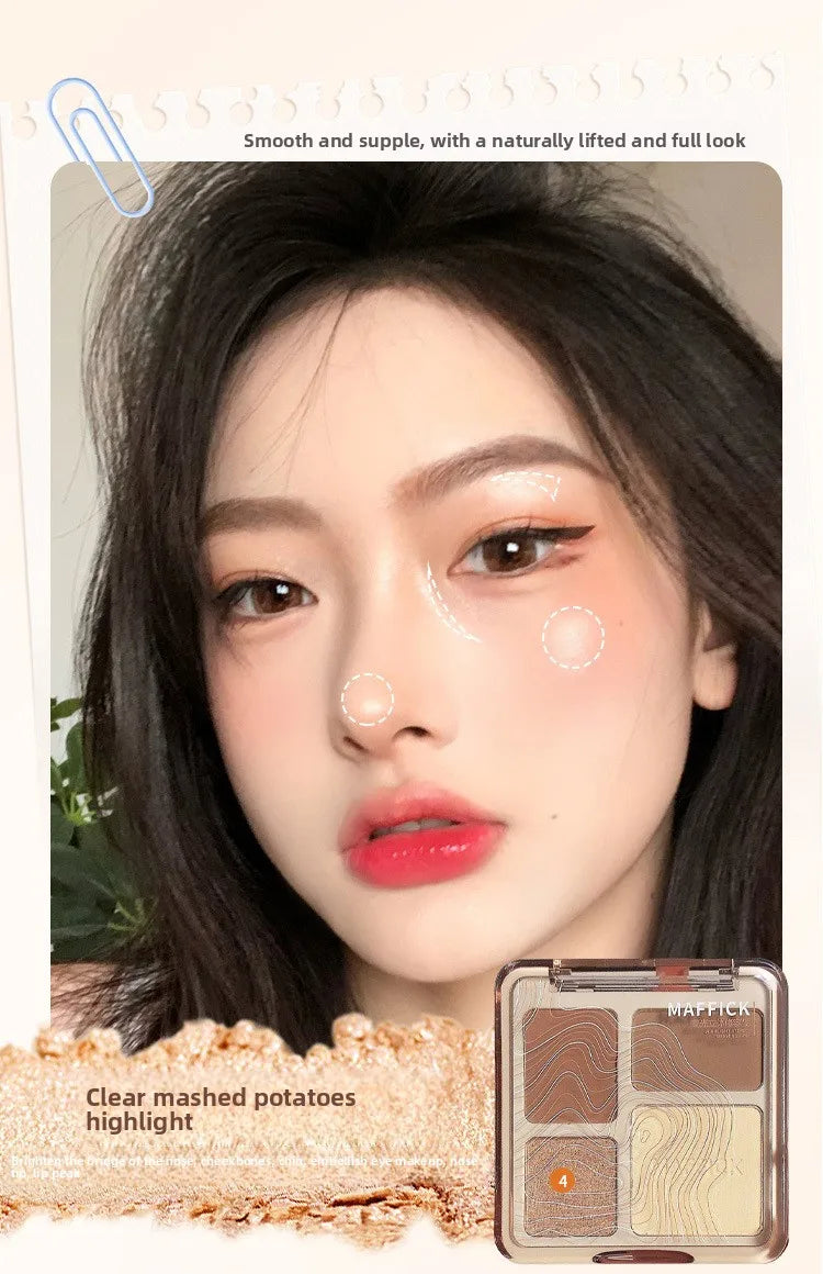 4-color Matte Highlighter Contour Palette Long Lasting 3D Sculpting Brightening Face Makeup Kit Portable Eyeshadow