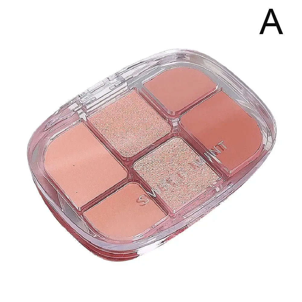 6-Color Pink Eyeshadow Palette – Matte, Shimmer & Silkworm Brightening