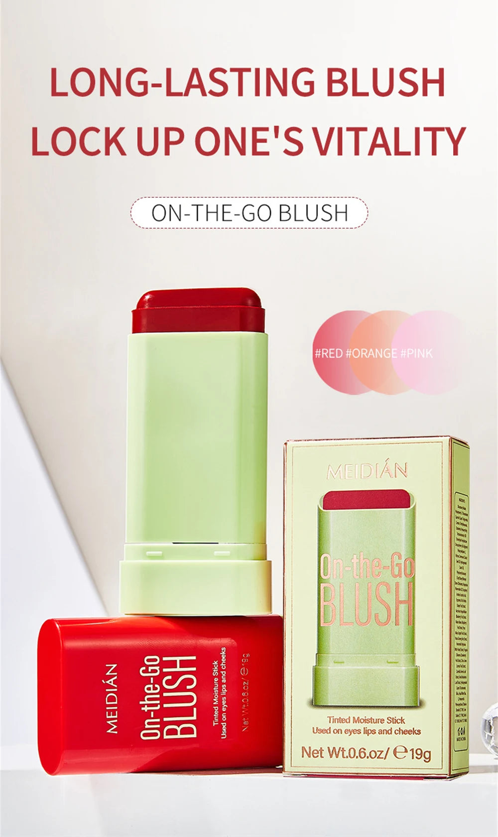 1pc Face Blush Cream Stick Korean Makeup Cosmetic Waterproof Long Lasting Lipstick Red Matte Blush Stick  Makeup Cream Blush