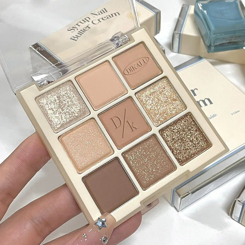 9 Color Eyeshadow Palette Rose Pink Earth Color Pearly Matte Milk Tea Glitter Eye Shadow Makeup Lasting Korean Cosmetic Set