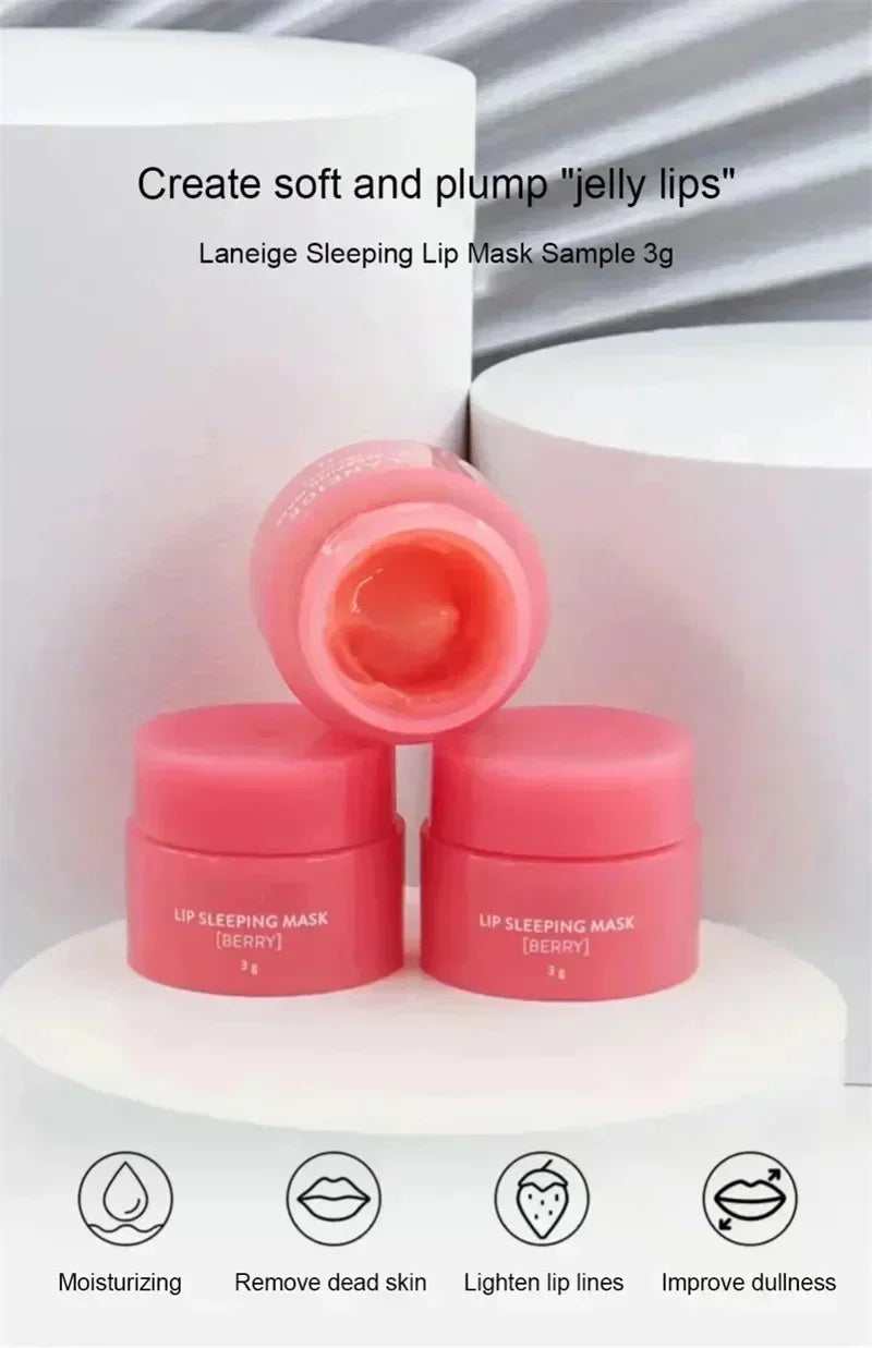 20g Korean Berry Lip Sleeping Mask Night Sleep Maintenance Moisturizing Fade Lip Lines Nourishing 8gx4 Lip Balm Skin 3g Sampls