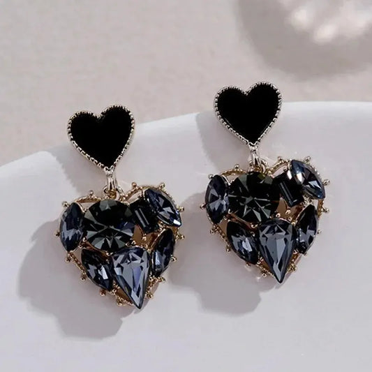 Woman's Temperament Gray Heart Shape Dangle Earrings Stud Natural Stone Craved Zinc Alloy Earrings Korean Style Evening Jewelry