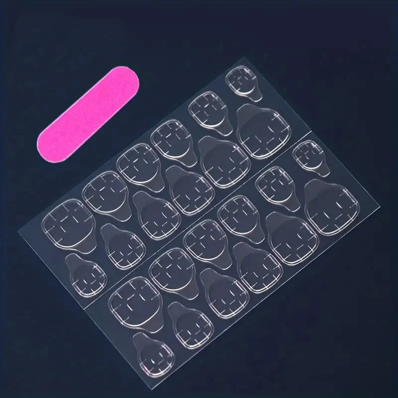 A full set of 24 long almond-shaped fake nails, designed in dark blue and three-dimensional 3D rhinestone aristocratic style, in