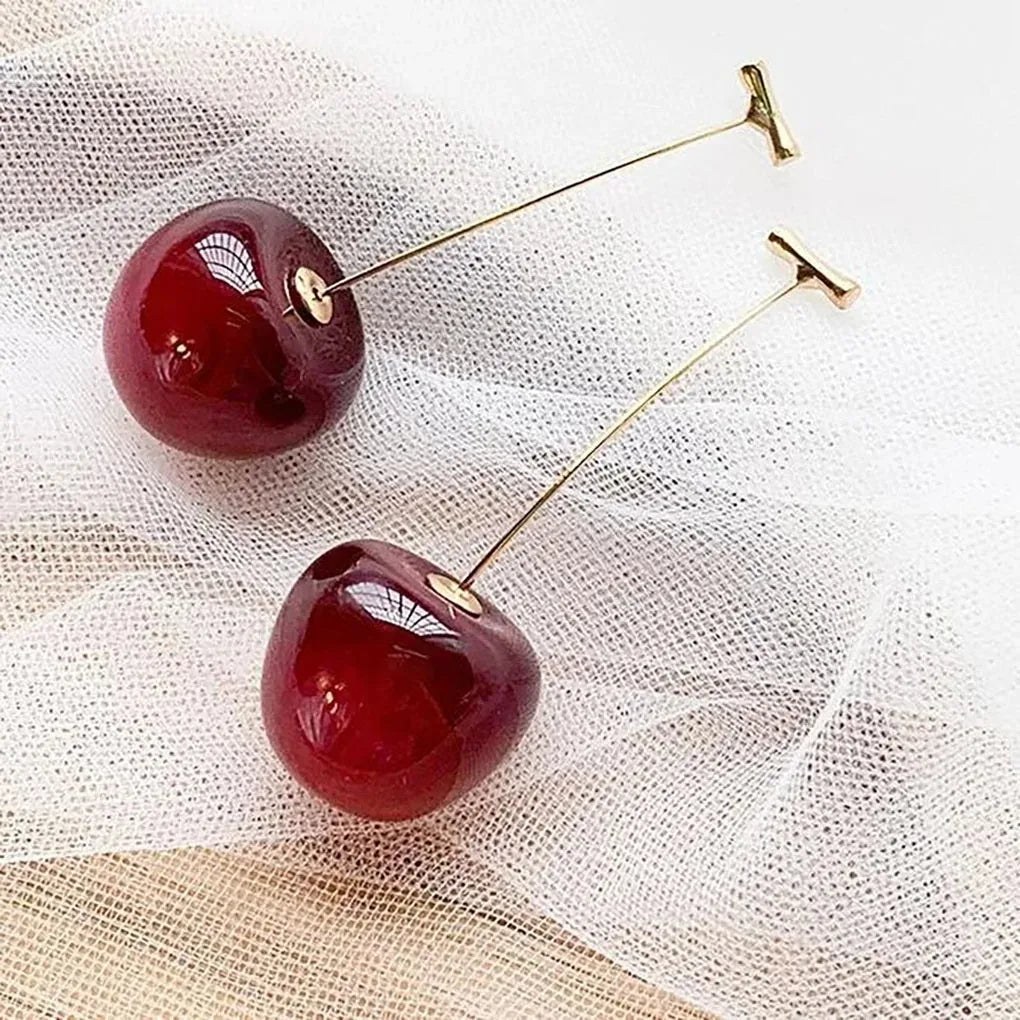 Sweet Red Cherry Earrings Ladies Fashion Delicate Fruit Design Drop Dangle Earrings Wedding Party Korean Ear Jewelry Gift