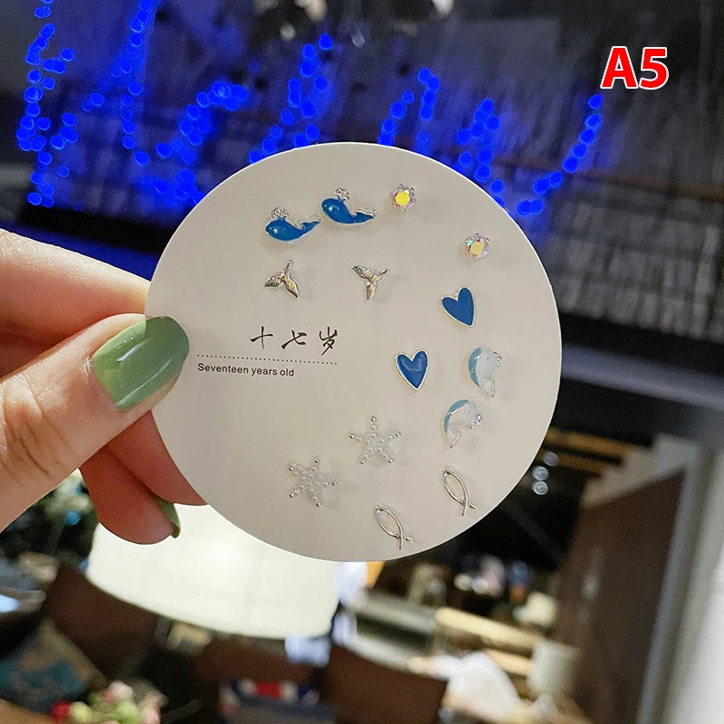 7pair Korean Fashion Small Geometric Female Earrings Set Multiple Pairs of Butterfly Cute Stud Earrings Jewelry