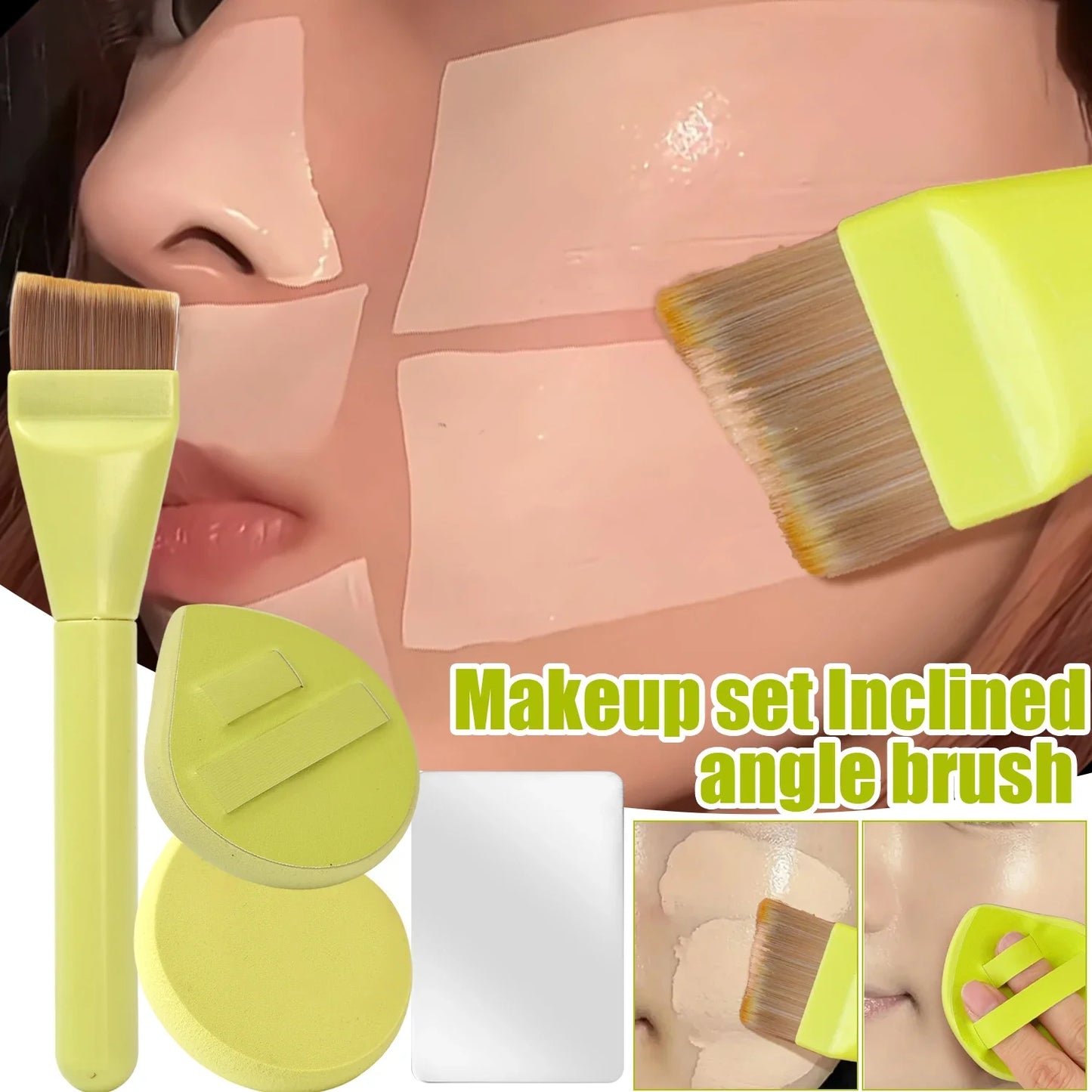 3pcs Foundation Makeup Tools Kit Concealer Brush Powder Puff and Cream Palette Portable Makeup Blending Tool for Travel Daily