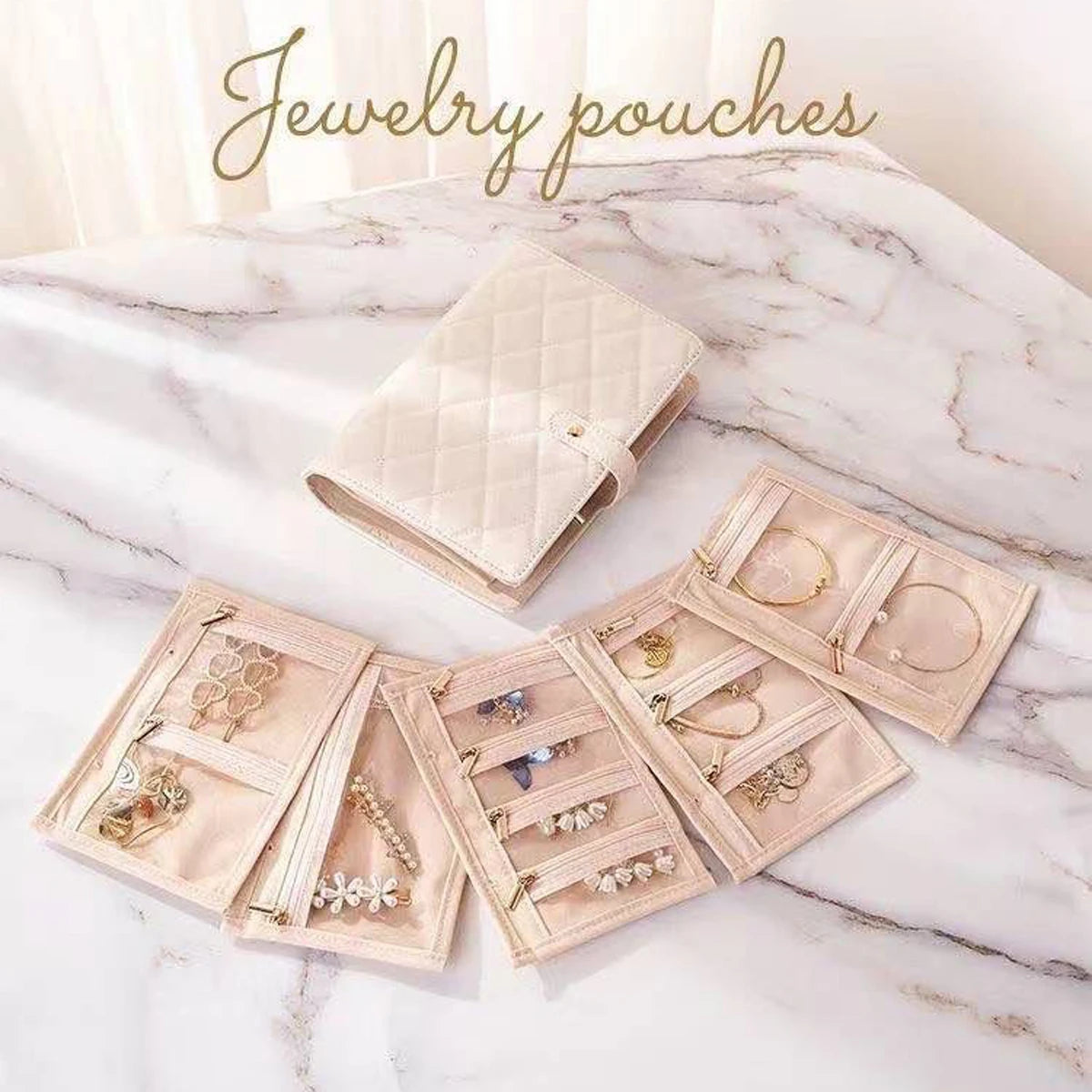 Portable PU Leather Jewelry Storage Book Jewellery Binder, Jewelry Organizer Roll, Small Anti Oxidation Jewelry Storage Bag