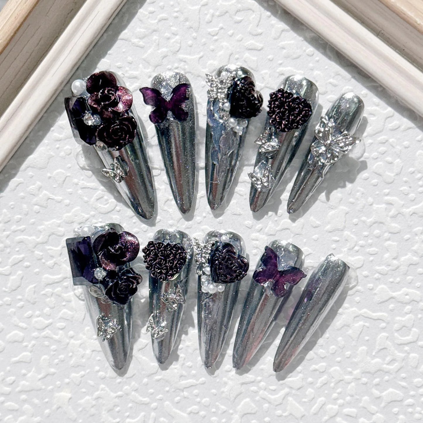 Metallic Almond Handmade Fake Nails Handmade Press On Nail Shiny Cat Eye French Almond False Nails Wearable Manicure Nail Tips