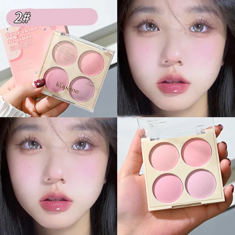 Matte 4-color Blush Palette Pink Purple Waterproof Natural Nude Makeup Cheek Outline Contour Carmine Purple Series Blusher