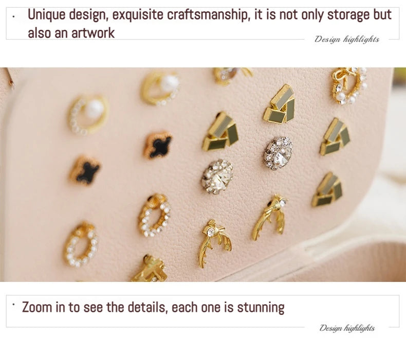 Portable Storage Jewellery Box Simple Design Travel Display Jewellery Bracelet Jewellery Earring Leather Button Jewellery Box