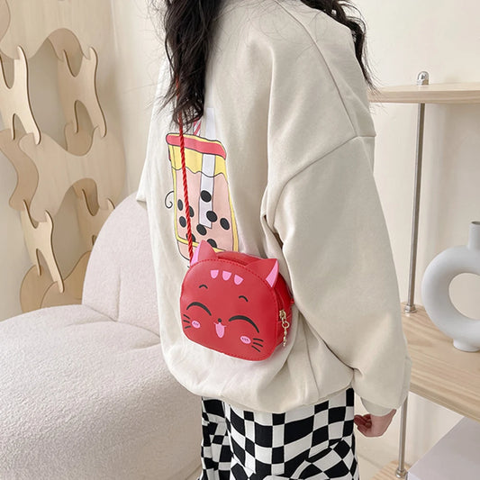 Girls Kawaii Satchel Bag Cartoon Cat Mini Shoulder Bag Casual Small Pouch Compact Kids Daily Bags