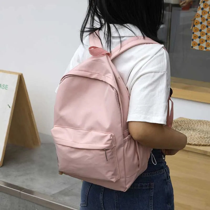 Women Schoolbag Waterproof Large Capacity School Backpack Smooth Zipper Solid Color Teens Girl Casual Daypack Bag Student Supply
