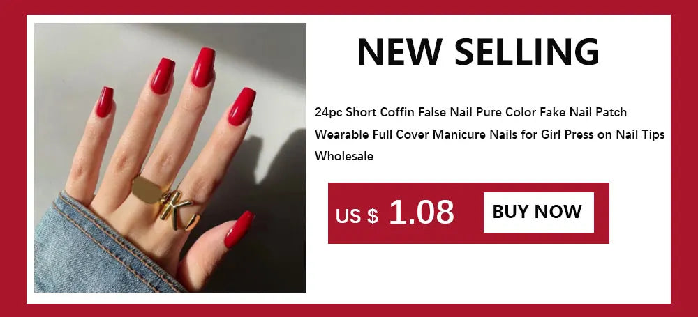 24pc nails Art Fake Nail Tips False Press on Coffin with Glue Stick Designs Clear Display Short Set Full Cover Artificial Square