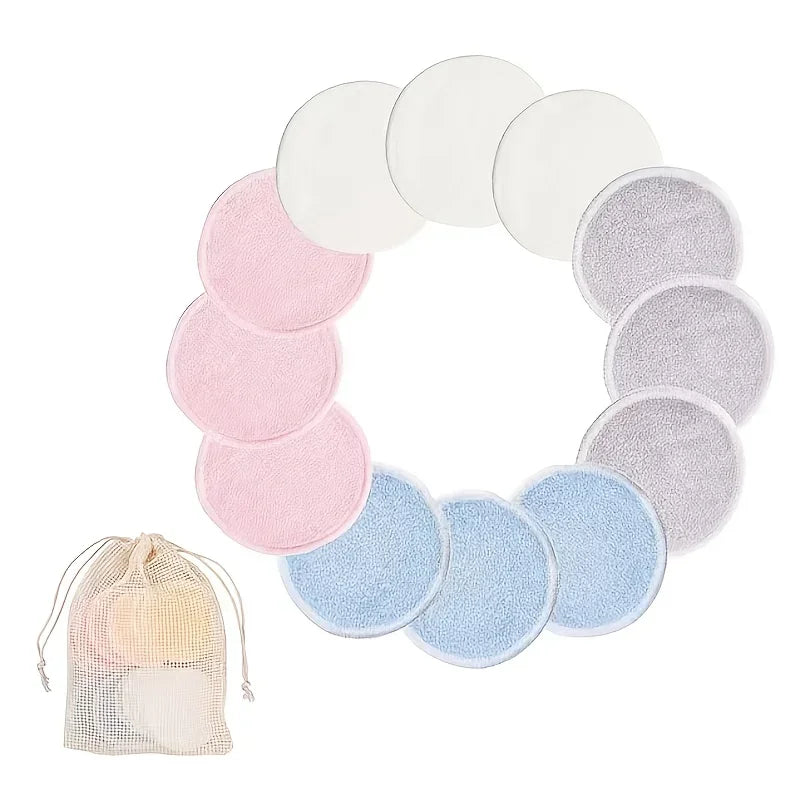 12PC Reusable Cotton Pads Makeup Remover Pads Washable Round Bamboo Make Up Pads Cloth Nursing Pads Skin Care Tool Skin Cleaning