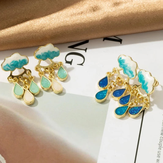 New Korean Cute Cloud Blue Rain Lightning Drop Dangle Earrings for Women Sweet White Charming Fun Jewelry Cloud Simple Jewelry