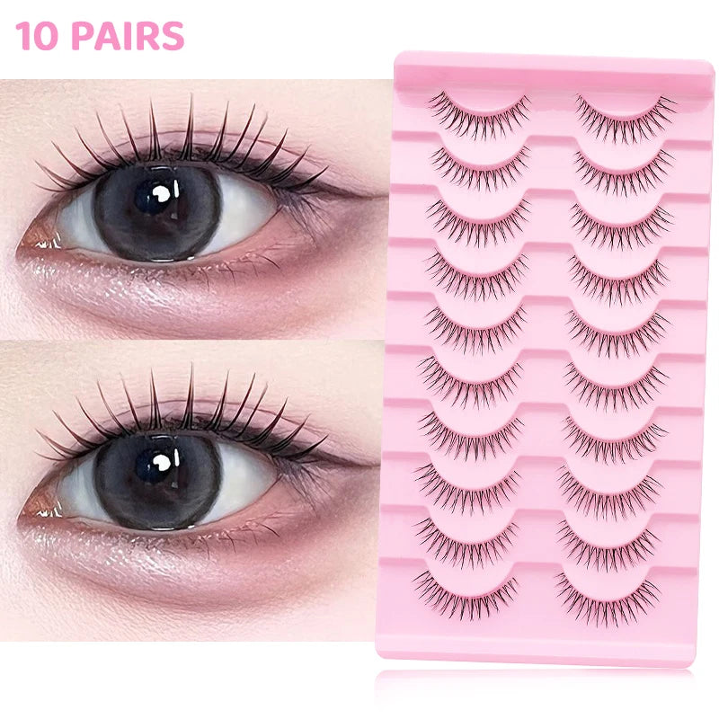 DINGSEN 10Pairs Clear Band Anime Natural False Eyelashes Manga Lashes False Eyelashes Korean Makeup Wholesale Fake Eyelashes