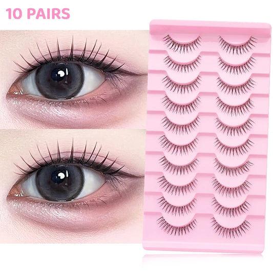DINGSEN 10Pairs Clear Band Anime Natural False Eyelashes Manga Lashes False Eyelashes Korean Makeup Wholesale Fake Eyelashes
