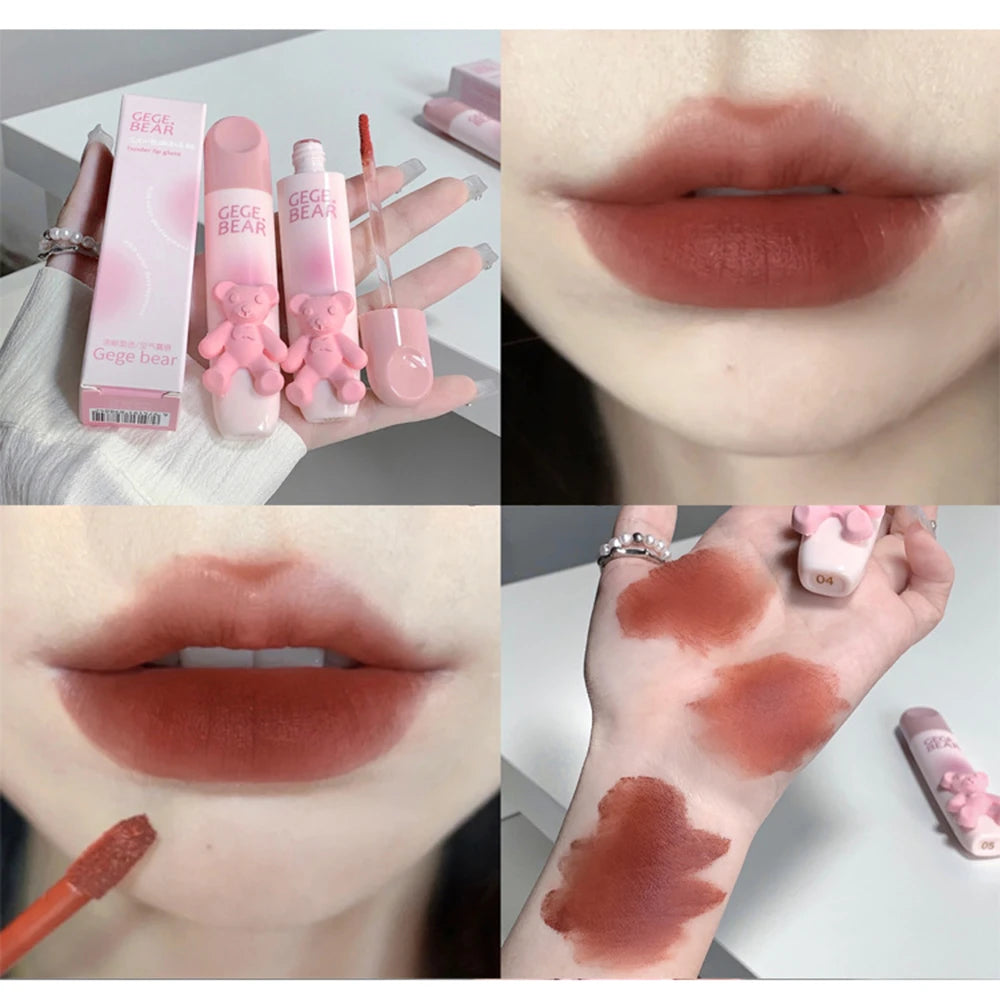 Little Bear Crystal Frozen Strawberry Glossy Lip Glaze Mirror Whitening Nude Doodle Lip Korean Makeup Y2K Cosmetics Lipsticks