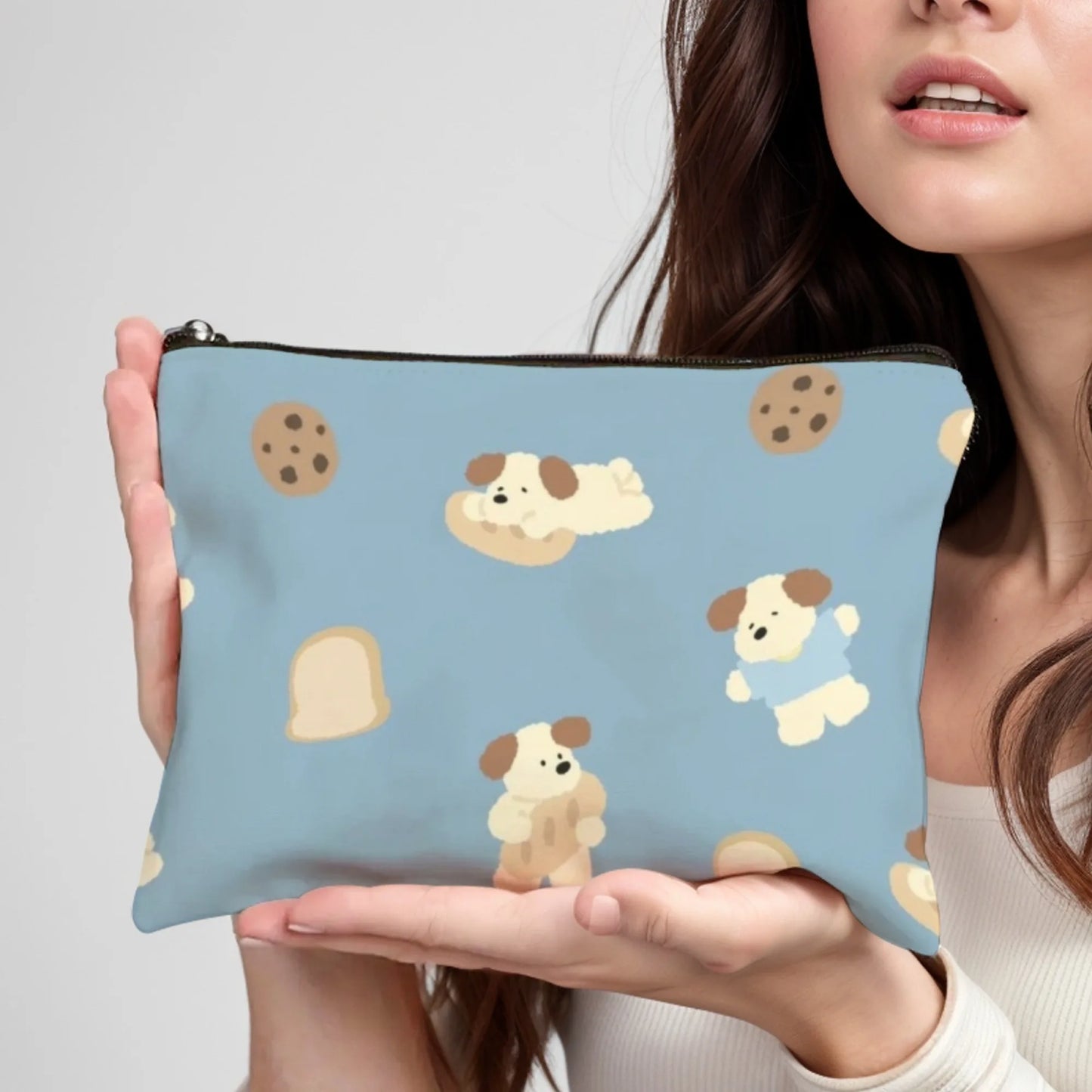 Girly Bear & Cherry Makeup Pouch with Blue Gingham Pattern Print  Cute Organizer for Lip Gloss & Small Beauty Items Ideal Gift