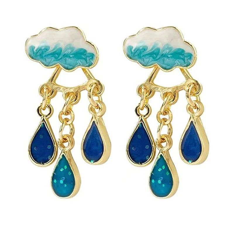 New Korean Cute Cloud Blue Rain Lightning Drop Dangle Earrings for Women Sweet White Charming Fun Jewelry Cloud Simple Jewelry