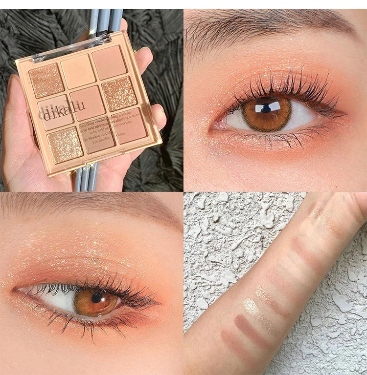 9-Color Eye Shadow Palette Glitter Pearly Eyeshadow Palette Nude Long Lasting Korean Charming Eyes Make Up Palette Cosmetics