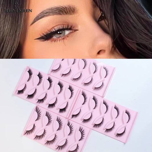Cat Eye Lashes Natural Look Fox False Eyelashes Wispy & Lightweight Faux Mink Lashes for Doll Eye Makeup 5 Pairs/Pack