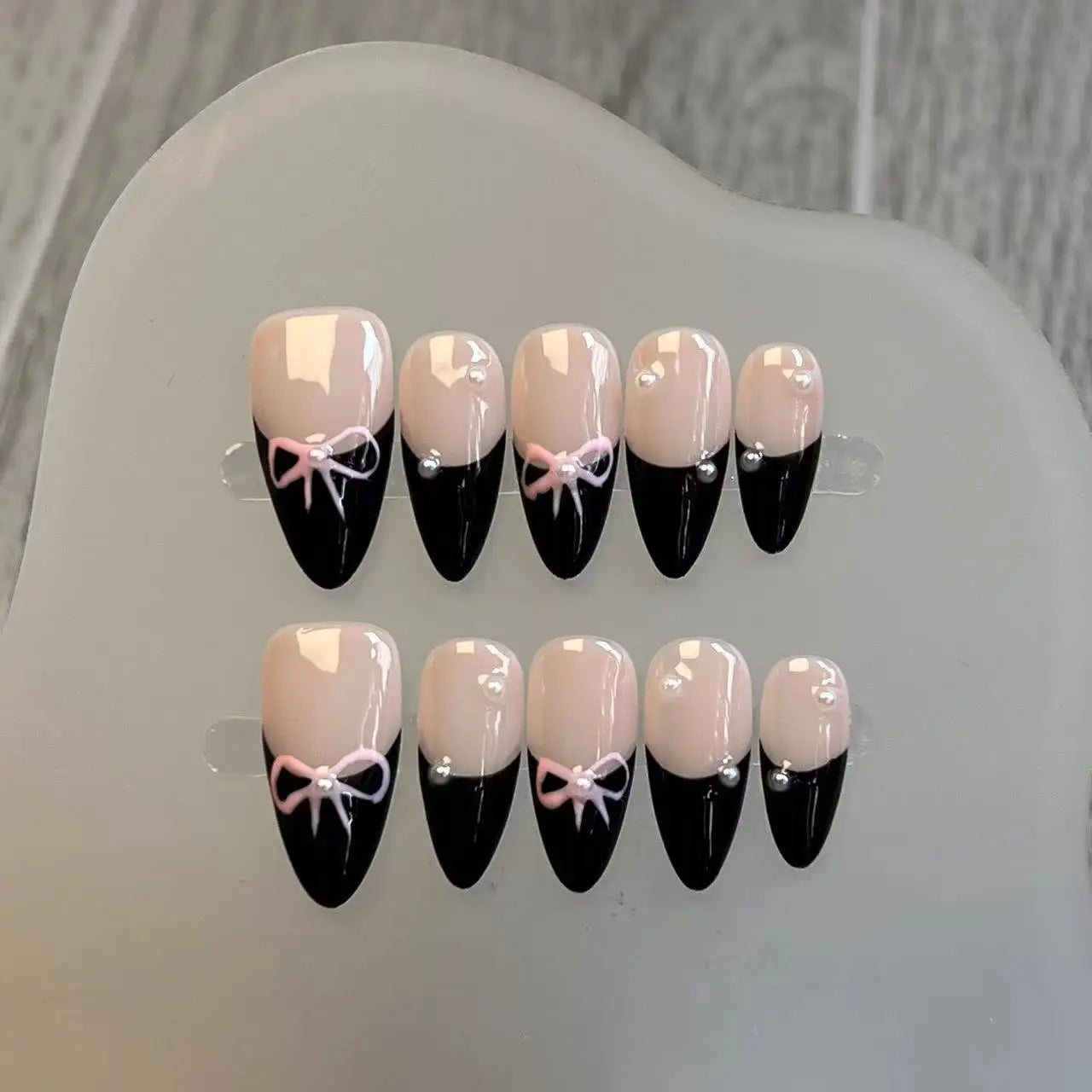 Handmade Pink French False Press On Nails Full Cover Ballerina Almond Manicuree Decoration Wearable Artificial Nails