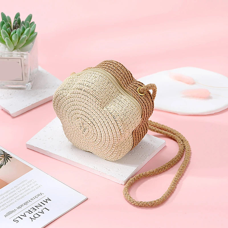 Handmade Kids Girls Shoulder Bag Flower Straw Baby Bags Messenger Bag Children Keys Coin Purse Cute Princess Mini Handbag
