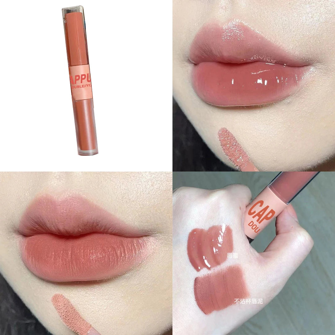 2-in-1 Matte Lipstick – Double Headed Lip Glaze, Moisturizing & Sweatproof