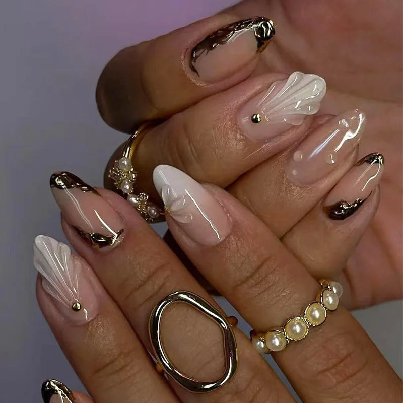 French Fake Nails Red Five-pointed Star False Nails Full Cover Press on Nail Tips y2k Nail Art Almond Artificial Nail Patches