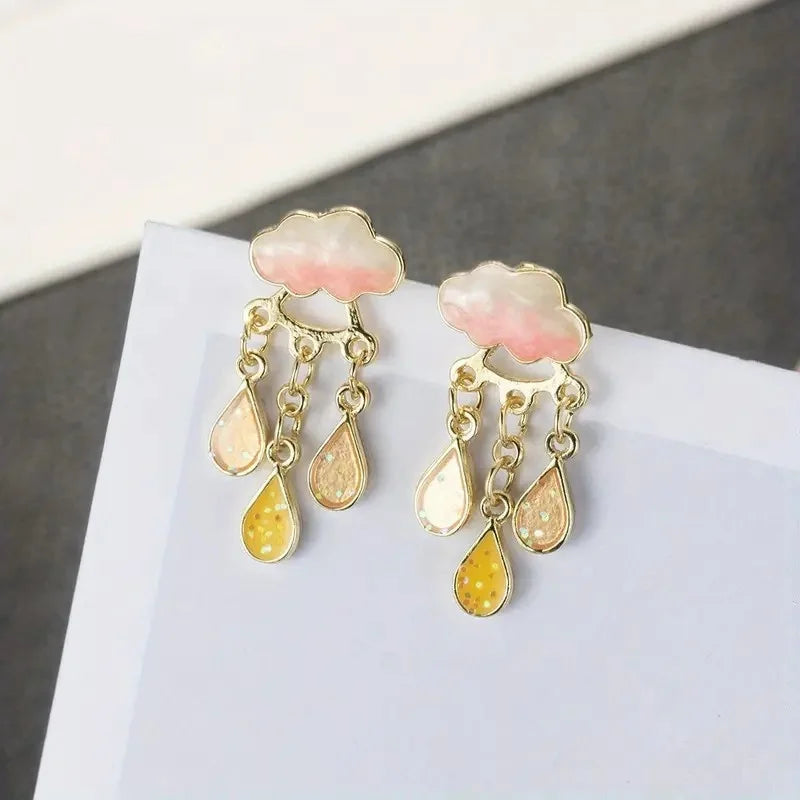 New Korean Cute Cloud Blue Rain Lightning Drop Dangle Earrings for Women Sweet White Charming Fun Jewelry Cloud Simple Jewelry