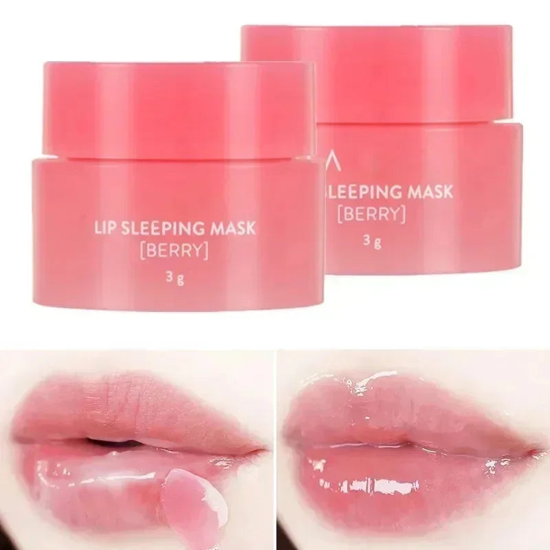 20g Korean Berry Lip Sleeping Mask Night Sleep Maintenance Moisturizing Fade Lip Lines Nourishing 8gx4 Lip Balm Skin 3g Sampls