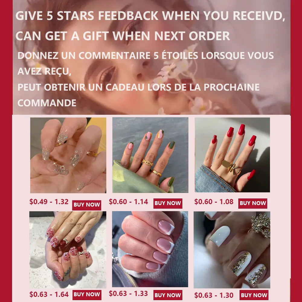 24pc nails Art Fake Nail Tips False Press on Coffin with Glue Stick Designs Clear Display Short Set Full Cover Artificial Square